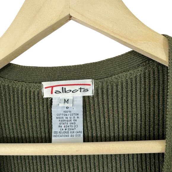 Vintage Talbots Medium Sweater Button Cardigan Vest Tunic Green Cotton Womens - Picture 3 of 12